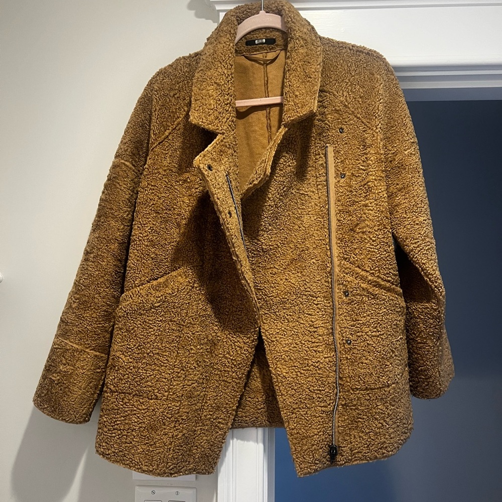 CMEO collective tan shearling jacket